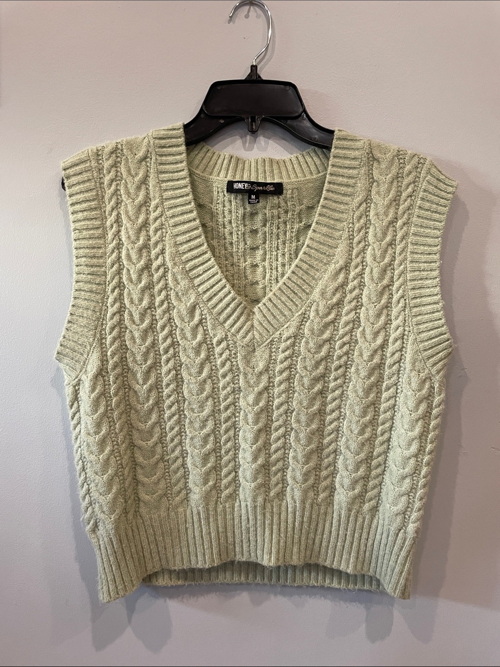 Light Sage Cable Knit V-Neck Sweater Vest medium fit like new
